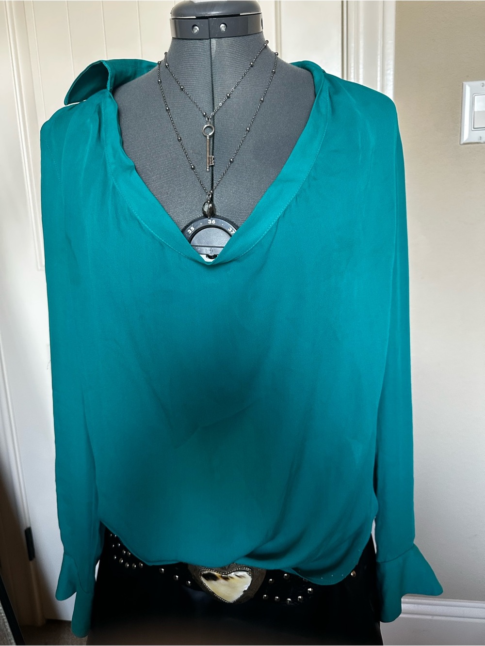 Haute Hippie Silk Teal Long Sleeve Blouse